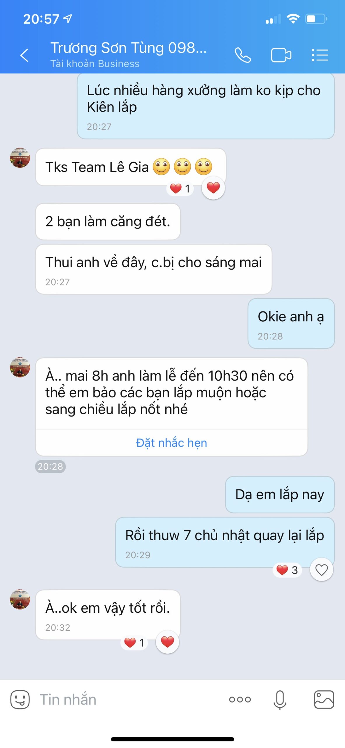 feedback đội Lê Gia lúc nào cũng thần tốc 