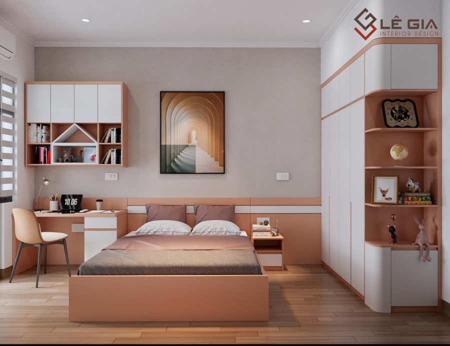 Mẫu phòng ngủ bé gái màu hồng cam chill LG-PTE302