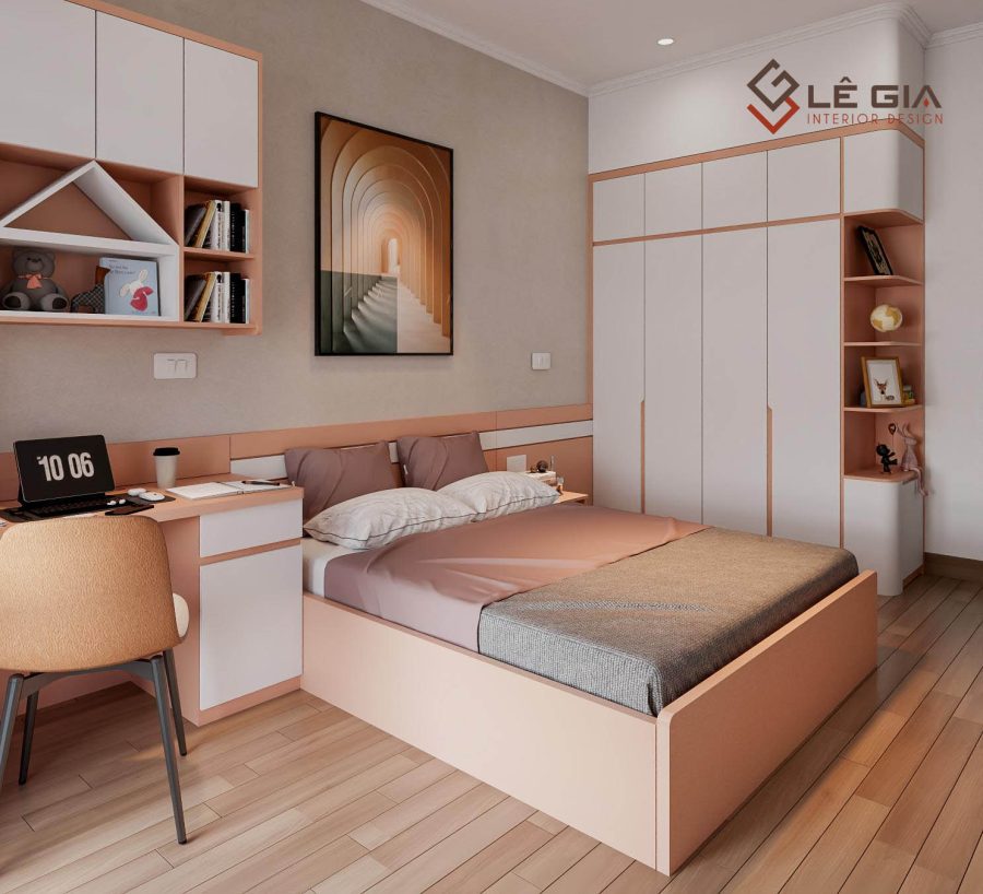 Alternative view of Mẫu phòng ngủ bé gái màu hồng cam chill LG-PTE302