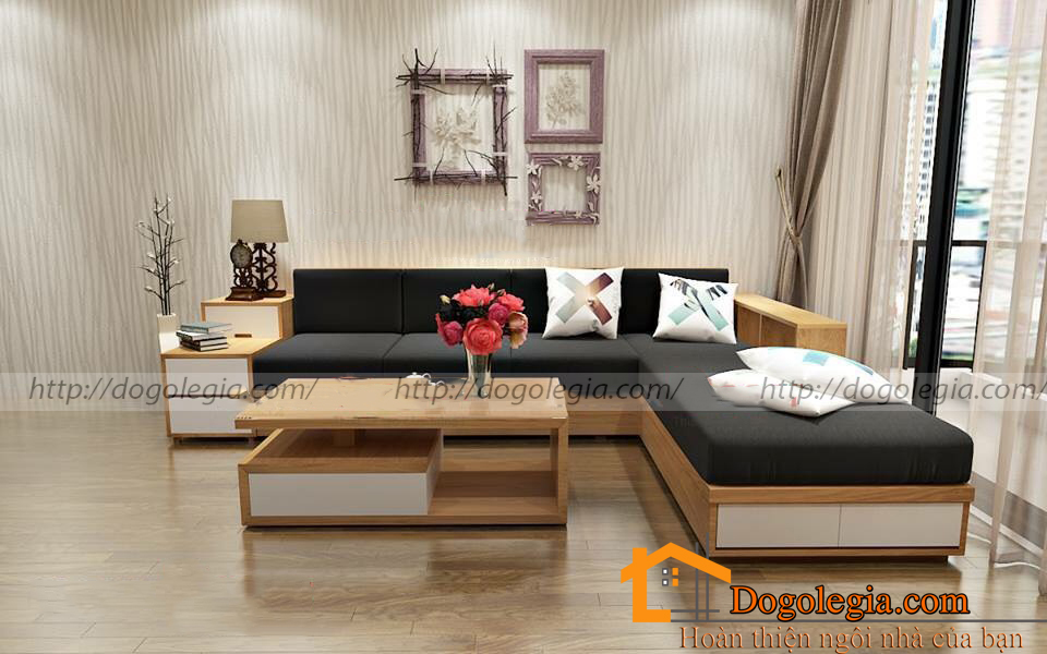 sofa gỗ chữ l, bàn ghế sofa gỗ, sofa gỗ sồi lg-sg110