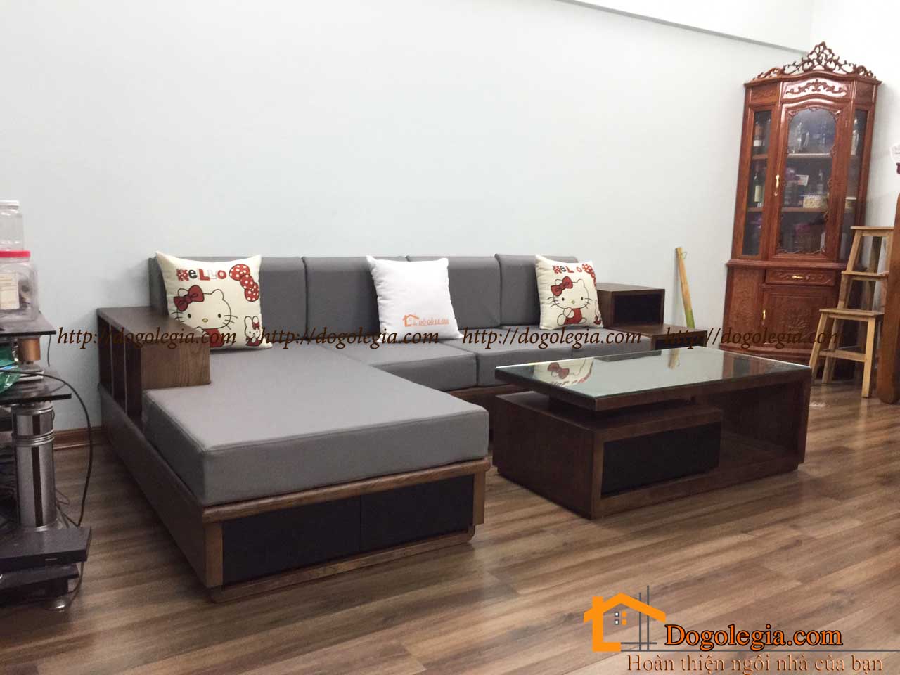 sofa gỗ chữ l, sofa gỗ sồi, bộ bàn ghế phòng khách lg-sg138-1