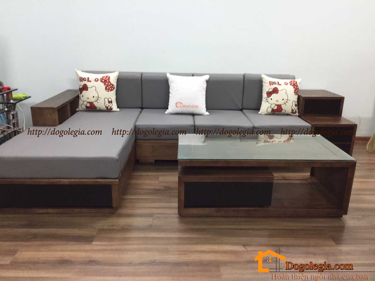 sofa gỗ chữ l, sofa gỗ sồi, bộ bàn ghế phòng khách lg-sg138