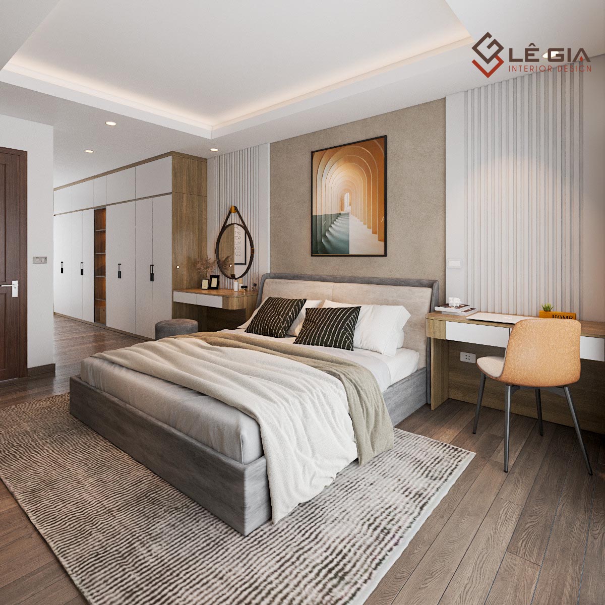 thiết kế nội thất phòng ngủ đẹp hiện đại với giường tủ gỗ công nghiệp cao cấp lg-bpn582 (2)