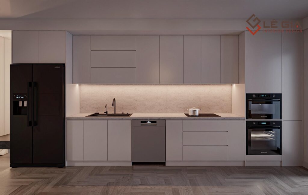 Mẫu tủ bếp chữ l hiện đại gỗ công nghiệp LG-TB126