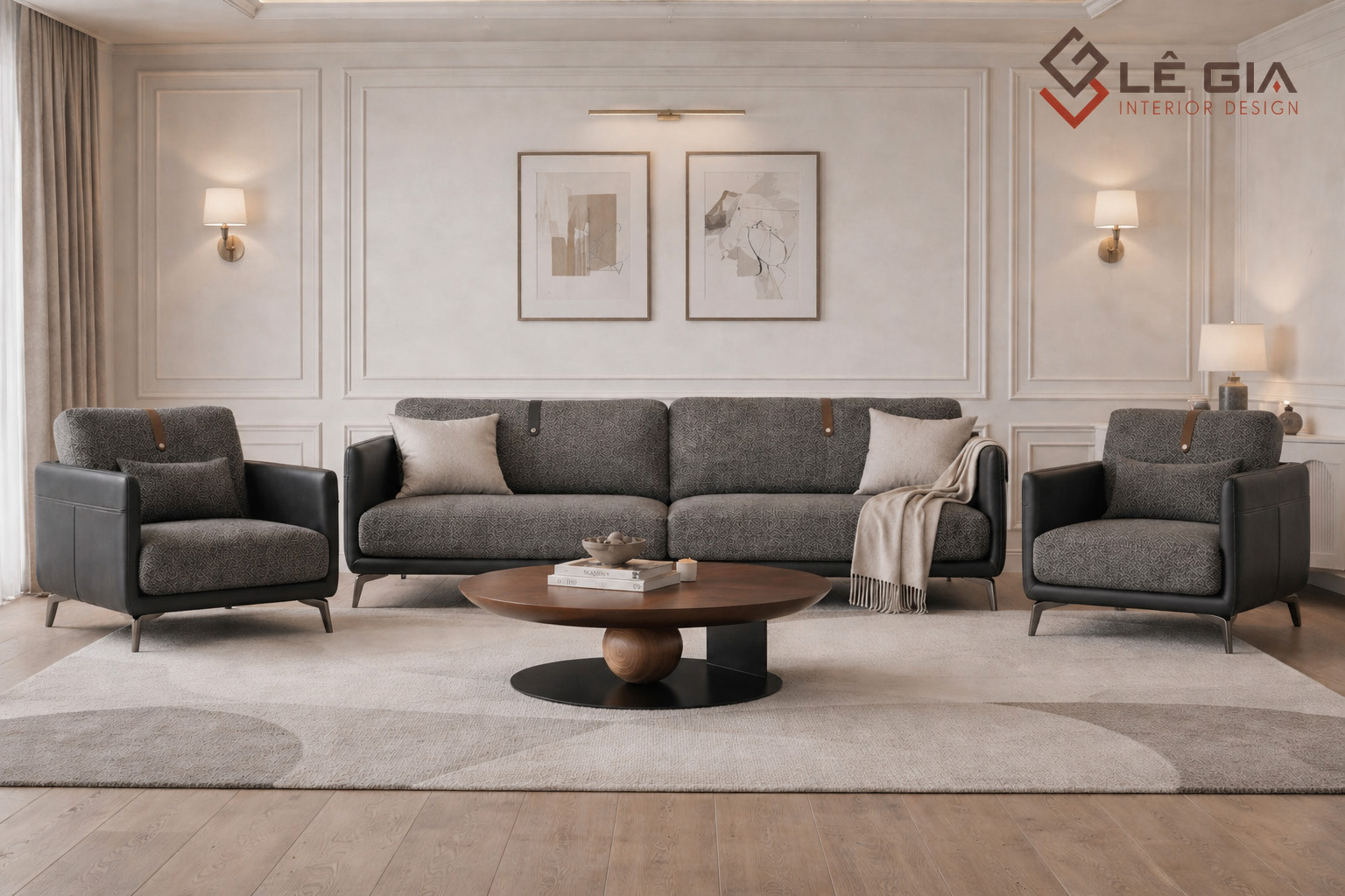 Sofa nỉ hiện đại cao cấp cho phòng khách đẹp LG-SF458-13
