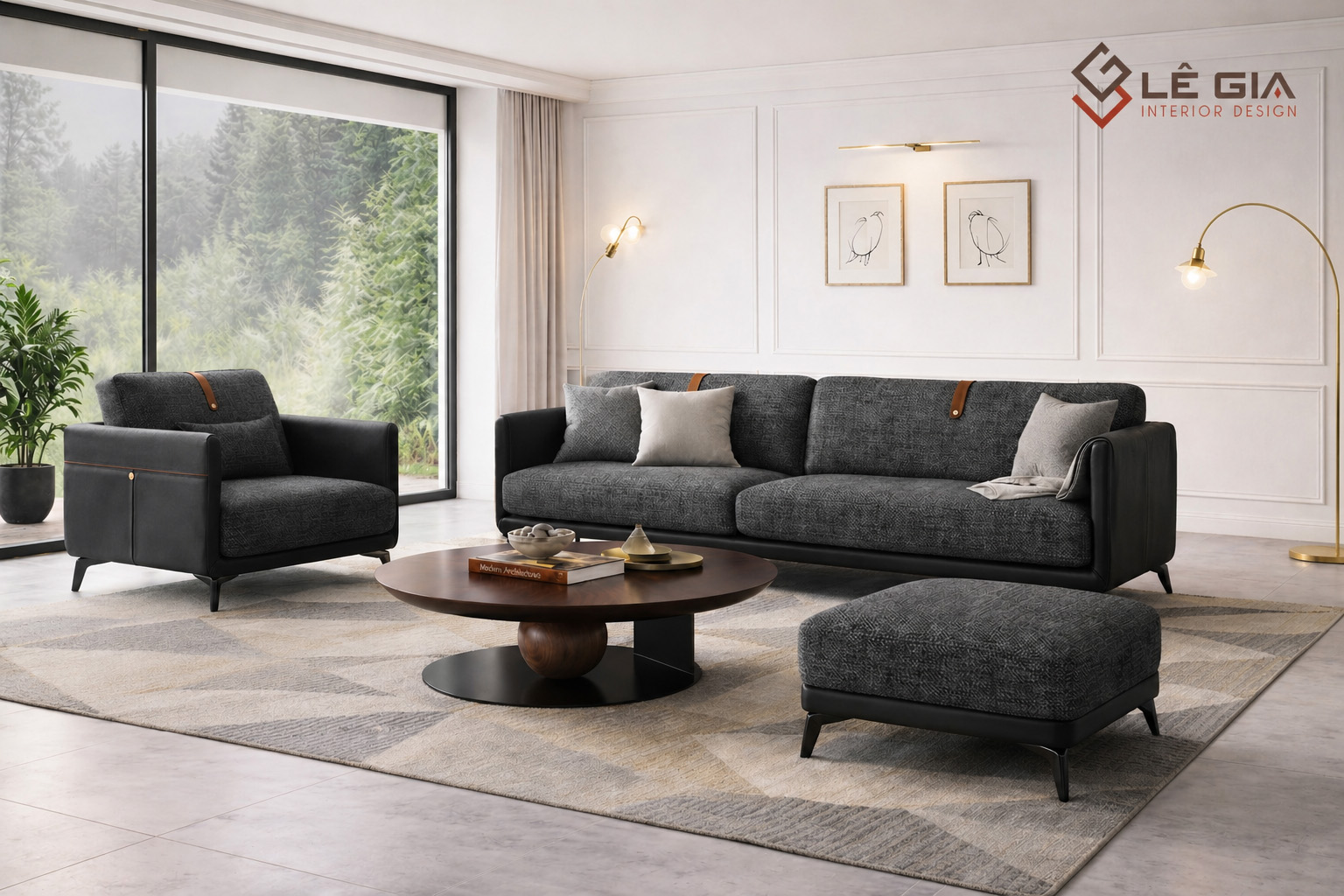 Sofa nỉ hiện đại cao cấp cho phòng khách đẹp LG-SF458-14